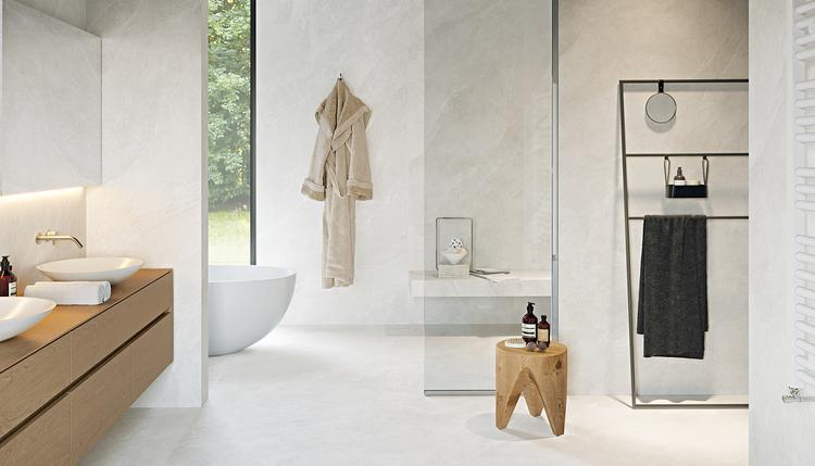 Ergon Slabs USA | Emilceramica Porcelain Stoneware Ergon Ergon Slabs Usa Stone,concrete,marble,resin Bathroom Slate White ,slate White Stone | Emilceramica