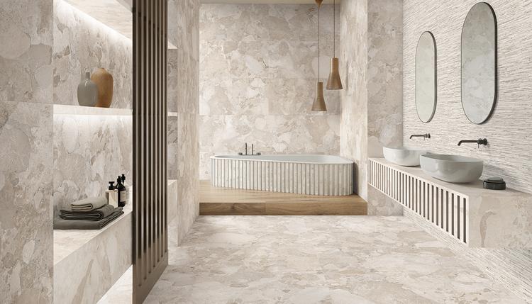 Matera Stone | Emilceramica Porcelain Stoneware Ergon Matera Stone Wood,stone Bathroom Rovere Imbrunito ,greige Sassi,white Sassi,greige Ritmo | Emilceramica