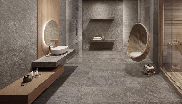 Oros Stone | Emilceramica Porcelain Stoneware Ergon Oros Stone Stone Bathroom Anthracite Fondo,anthracite Splitstone | Emilceramica