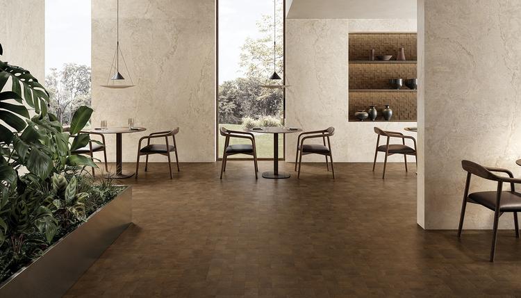 W-Circles | Emilceramica Porcelain Stoneware Provenza W-circles Stone,wood,brick Restaurant Beige Variée,wenge' Fondo | Emilceramica