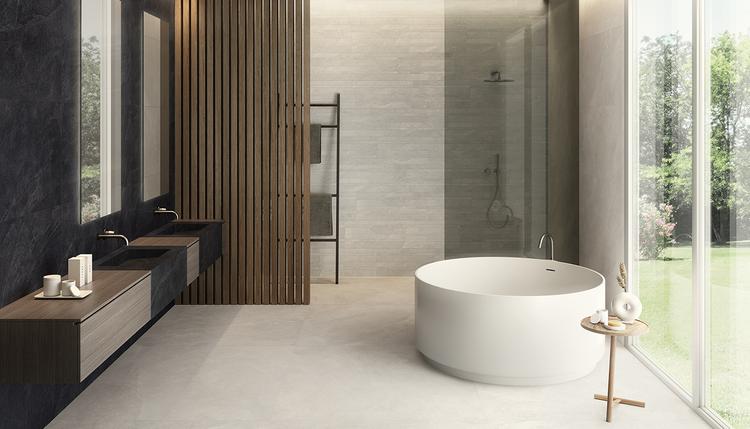 Cornerstone | Emilceramica Porcelain Stoneware Ergon Cornerstone Stone,concrete,marble,resin Bathroom Slate Black ,slate White ,slate White Stone | Emilceramica